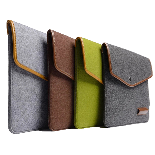 Felt Laptop Sleeve w/ Leather Rim Flip Top & Button Closure