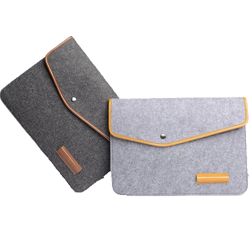 Felt Laptop Sleeve w/ Leather Rim Flip Top & Button Closure thumbnail 2
